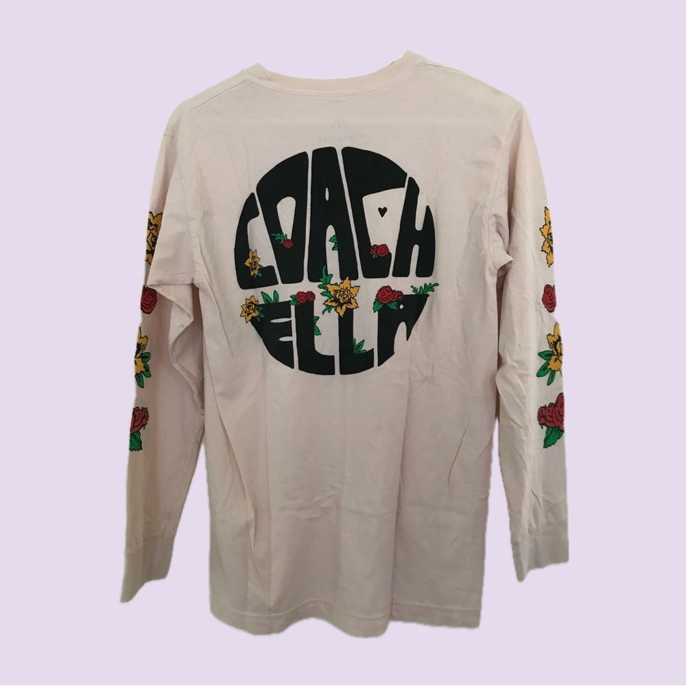 Coachella Light Pink Cotton Long Sleeve Floral Hippie Music T Shirt